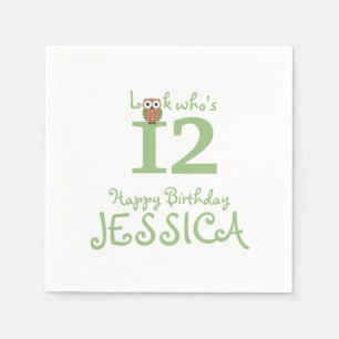 Serviette En Papier Anniversaire de hibou de huée joyeux