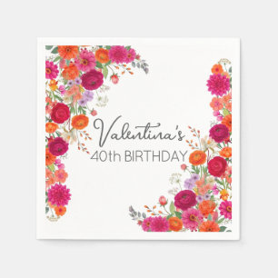 Serviette En Papier Anniversaire de jardin floral rose et orange color