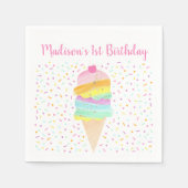 Serviette En Papier Anniversaire de la crème glacée arc-en-ciel mignon (Devant)
