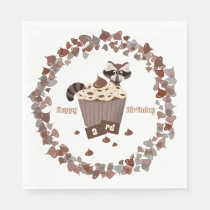 Serviette En Papier Anniversaire de la Cupcake raccoon à sourdine mono