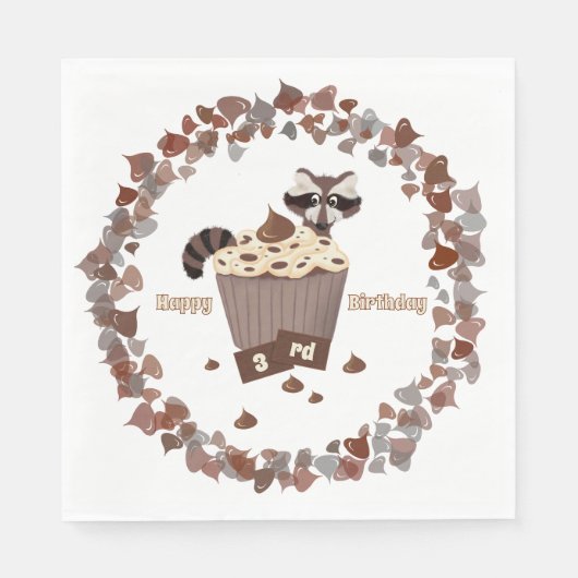 Serviette En Papier Anniversaire de la Cupcake raccoon à sourdine mono (Devant)