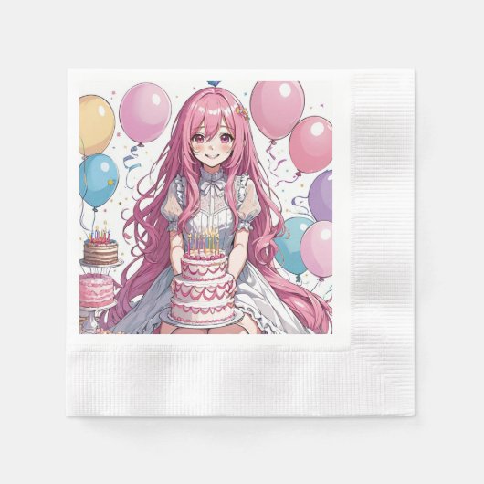 Serviette En Papier Anniversaire de la fille Anime (Devant)