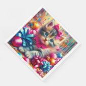 Serviette En Papier Anniversaire de la fille rose et bleu Kitten (Coin)
