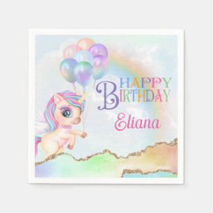 Serviette En Papier Anniversaire de la licorne arc-en-ciel magique