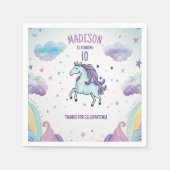 Serviette En Papier Anniversaire de la licorne bleu magique et violet (Devant)