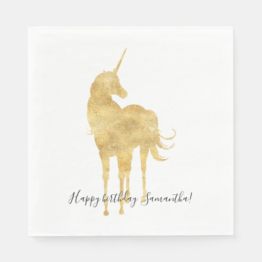 Serviette En Papier Anniversaire de la licorne d'or (Devant)