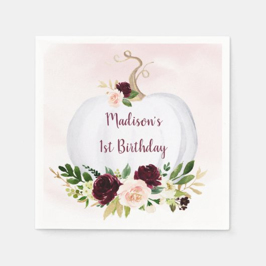 Serviette En Papier Anniversaire de la petite Citrouille rose or borde (Devant)