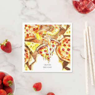 Serviette En Papier Anniversaire de la pizza de fête simple