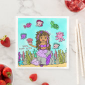 Serviette En Papier Anniversaire de la Sirène d'ethnie rose et violett (En situation)