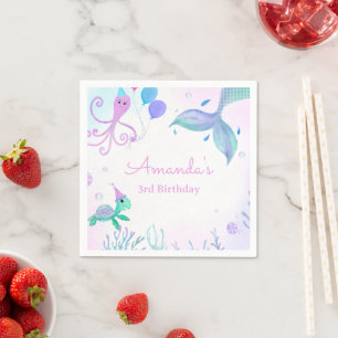 Serviette En Papier Anniversaire de la Sirène et de la Tortelle de Mer