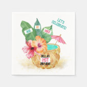 Serviette En Papier Anniversaire de l'ananas Palm Hibiscus Cocktail tr (Devant)