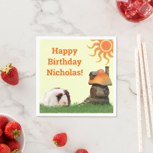 Serviette En Papier Anniversaire de l'enfant Guinée Cochon Champignon  (En situation)