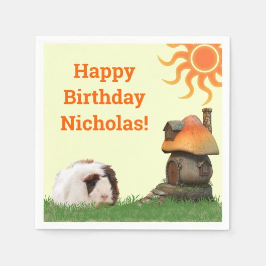 Serviette En Papier Anniversaire de l'enfant Guinée Cochon Champignon  (Devant)