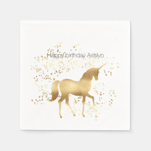 Serviette En Papier Anniversaire de licorne de confettis d'or