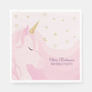 Serviette En Papier Anniversaire de Licorne Rose Magique
