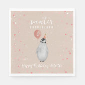 Serviette En Papier Anniversaire de l'Onederland Pink Balloon Penguin (Devant)