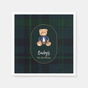 Serviette En Papier Anniversaire de l'ours en tartan classique
