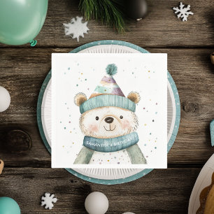 Serviette En Papier Anniversaire de l'ours vert Winter Wonderland