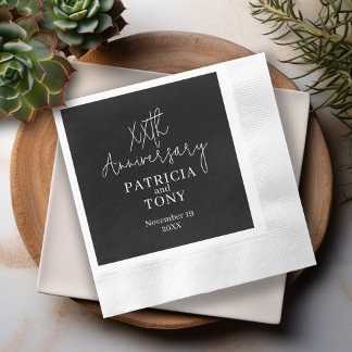 Serviette En Papier Anniversaire de Mariage Personnalisé BW Moderne