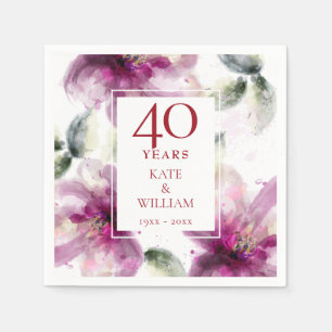 Serviette En Papier Anniversaire de mariage rubis 40 ans Floral Aquare