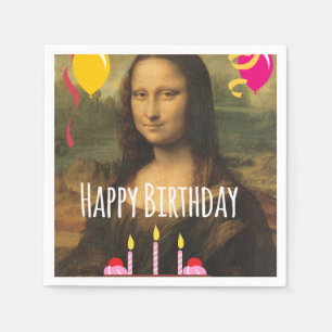Serviette En Papier Anniversaire de Mona Lisa avec gâteau et ballons