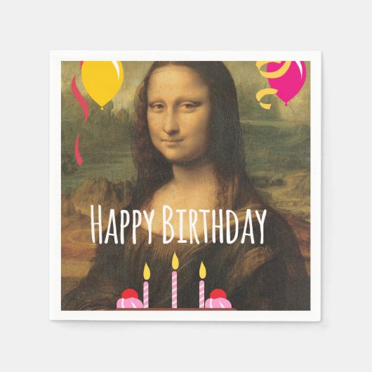 Serviette En Papier Anniversaire de Mona Lisa avec gâteau et ballons (Devant)