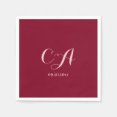 Serviette En Papier Anniversaire de monogramme rose Bourgogne (Devant)