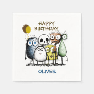 Serviette En Papier Anniversaire de monstre drôle