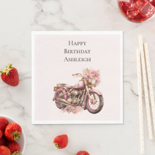 Serviette En Papier Anniversaire de moto florale rose