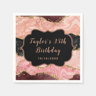 Serviette En Papier Anniversaire de naissance Agate Noir et Rose à Pai