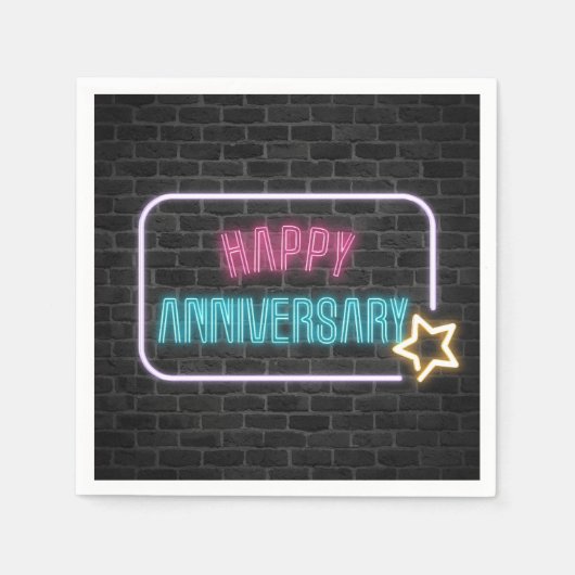 Serviette En Papier Anniversaire de Neon Connexion Mur de briques (Devant)