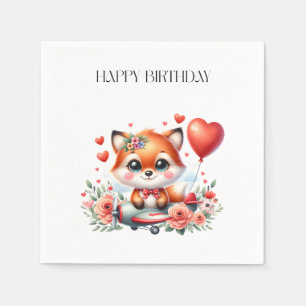 Serviette En Papier Anniversaire de pilote de renard mignon