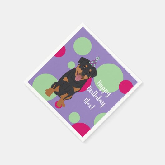Serviette En Papier Anniversaire de Rottweiler personnalisable (Coin)