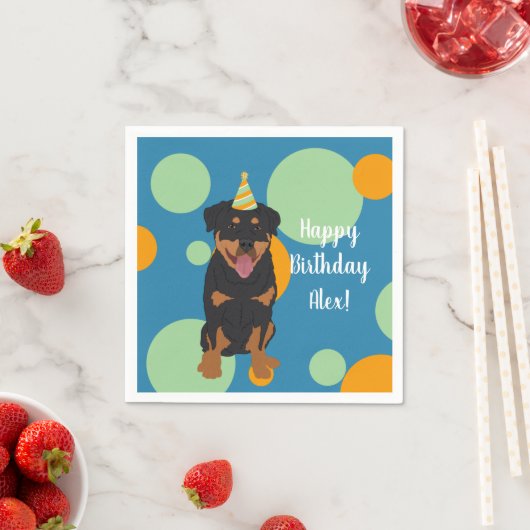 Serviette En Papier Anniversaire de Rottweiler personnalisable (En situation)