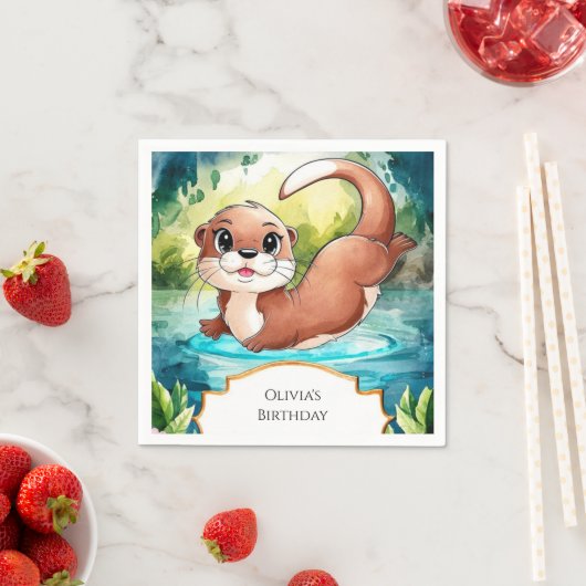 Serviette En Papier Anniversaire de Simple Lake Otter (En situation)