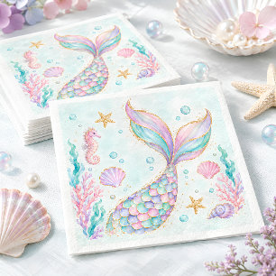 Serviette En Papier Anniversaire de Sirène Pastel Sous la Mer