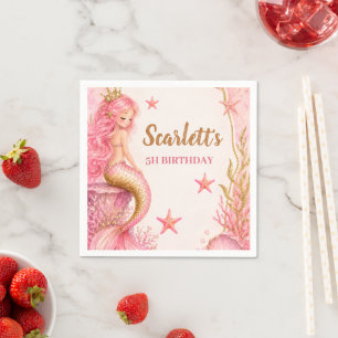 Serviette En Papier Anniversaire de Sirène Rose & Or
