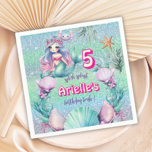 Serviette En Papier Anniversaire de sirène violet pailleté