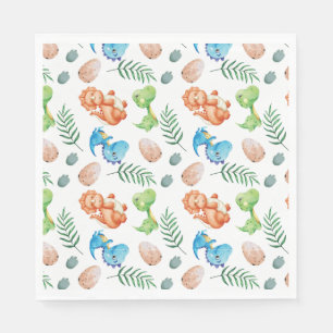 Serviette En Papier Anniversaire de Stomp, de Chomp et de deux dinosau