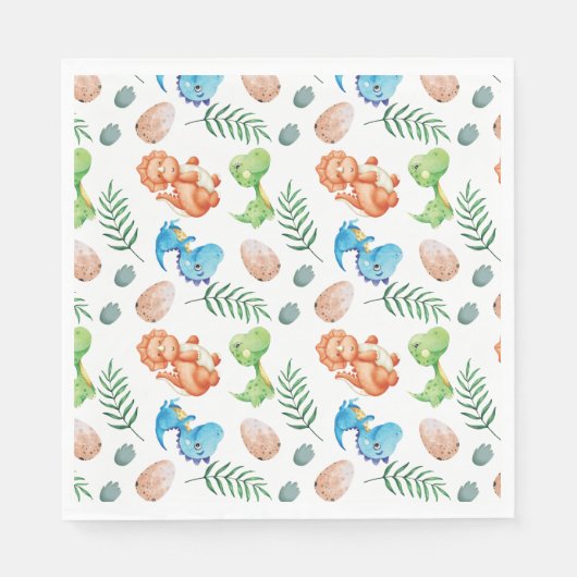 Serviette En Papier Anniversaire de Stomp, de Chomp et de deux dinosau (Devant)