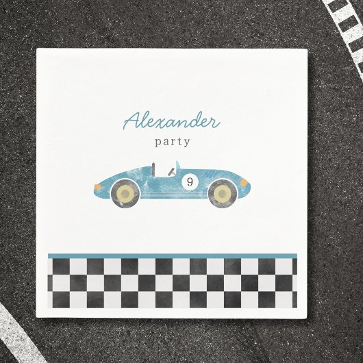 Serviette En Papier anniversaire de voiture de course bleue