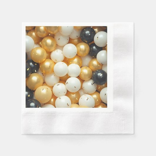 Serviette En Papier Anniversaire des ballons noirs et d'or (Devant)