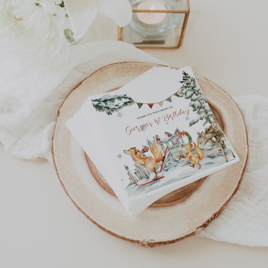 Serviette En Papier Anniversaire des bois d'hiver enchantés