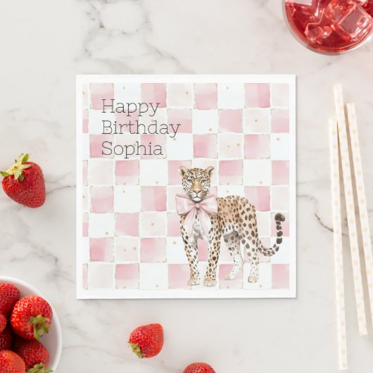 Serviette En Papier Anniversaire des Carrés du Leopard Pink Bow (En situation)