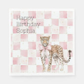 Serviette En Papier Anniversaire des Carrés du Leopard Pink Bow (Devant)