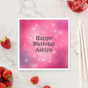 Serviette En Papier Anniversaire des Coeurs Bokeh roses