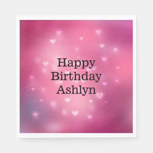 Serviette En Papier Anniversaire des Coeurs Bokeh roses (Devant)