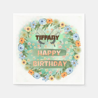 Serviette En Papier Anniversaire des fleurs et des papillons