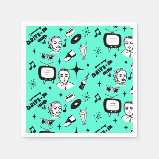 Serviette En Papier Anniversaire des graphismes rétros des années 1950 (Devant)