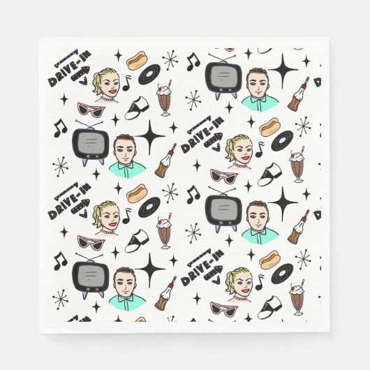 Serviette En Papier Anniversaire des graphismes rétros des années 1950 (Devant)